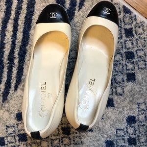 CHANEL Cap Toe Espadrille Wedge Pumps